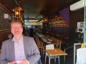 Picture of friend, inside venue at Dhaba Indian Cuisine in New York City