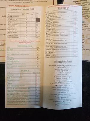 Sushi menu with clear vegan options at Tea Tree Asian Bistro in Perrysburg