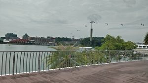 View of Sentosa island and cable car from restaurant at Thai Accent in Central Singapore