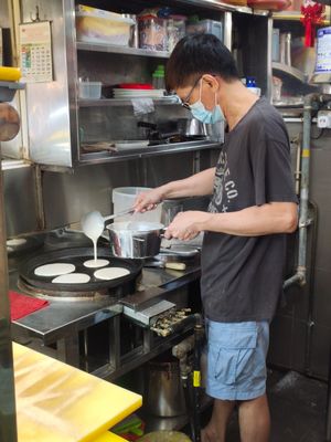 In the making at Traditional Yeast Pancake in East Singapore
