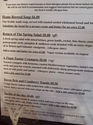 Lunch menu at Tea Inc in Devizes