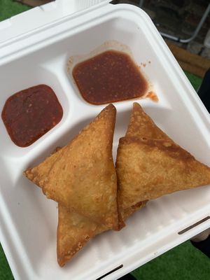 Samosas and dips  at Apna Punjab in Hitchin
