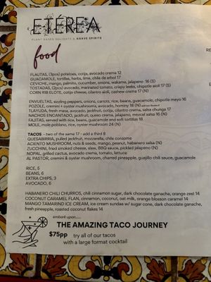 Menu  at Etérea in New York City