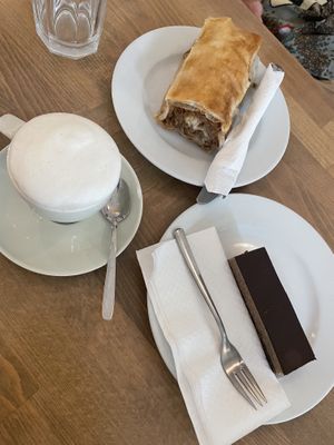 Strudel, bajadera and soja cappuccino   at Upcafe in Split