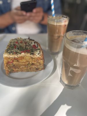 Vegan lasagne and soya iced coffee   at Upcafe in Split