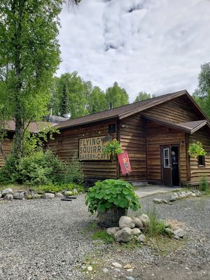 Front of cafe at Flying Squirrel Bakery Cafe in Talkeetna