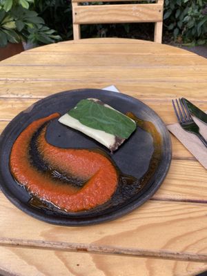 Vegan Frijol Tamale w/Tomato Sauce  at Tamales Madre in Mexico City