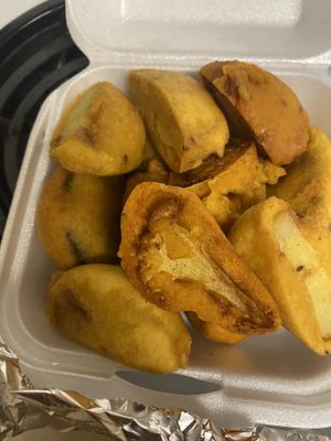 Vegetable pakoras - I’ve never seen them look like this.  at Pabla Indian Cuisine in Renton
