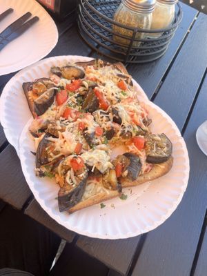 Vegan cheese and lovely veggies.  This is the small size it’s a huge square  at Pizza Rustica in Miami Beach