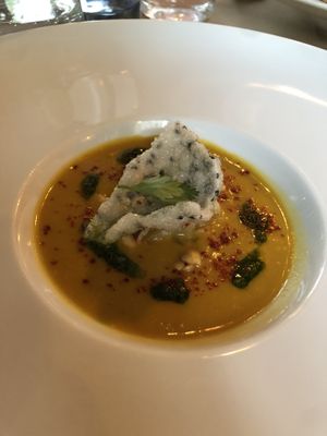 Pictured is the mango soup  at Lucky Leek in Berlin