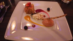 Cake with rhubarb sorbet at Lucky Leek in Berlin