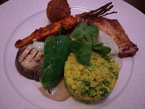 Couscous, tofu and vegetables. All seasoned uniquely and dressed with a mint yogurt. at Lucky Leek in Berlin