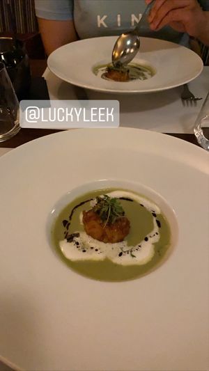 Pea Soup with potato ball at Lucky Leek in Berlin