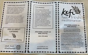 Menu at Kefi Fast Fresh Mediterranean in Bend