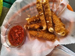Cheese sticks #Veganuary at Off Center Patio & Pub in Hilliard