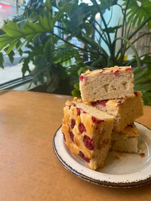 Vegan raspberry almond bake at The Monocle Cafe in Macclesfield
