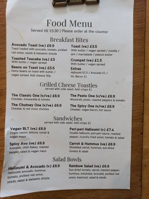 Menu at The Monocle Cafe in Macclesfield
