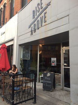 Outside tables in summer  at Rise Above in St Catharines