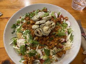 Tempeh taco salad  at Rise Above in St Catharines