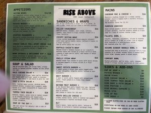 Menu as of Octobre 09/24  at Rise Above in St Catharines
