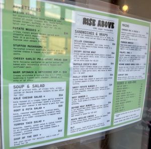 10/24 menu  at Rise Above in St Catharines