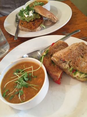 Grilled Cheese & Pesto Sandwich and Sweet Potato & Black Bean Burger at Rise Above in St Catharines