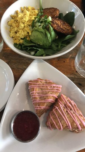 Sunrise bowl, raspberry scones and jam  at Rise Above in St Catharines