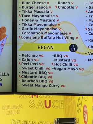 Vegan  sauces  at Belgian Chips in Brighton