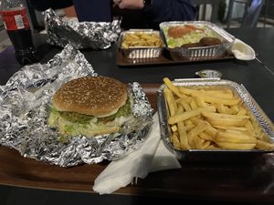 Vegan burger and friess  at Takeaway Plaza in 