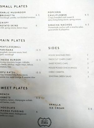 Plant based menu at The Last Zebra in Carlisle