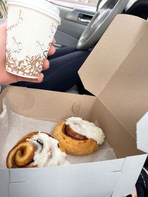 Vegan cinnamon rolls with cream cheese frosting  at Grind-On Coffee Company in Newark