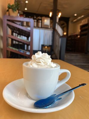 Espresso with coconut milk whip cream at Grind-On Coffee Company in Newark
