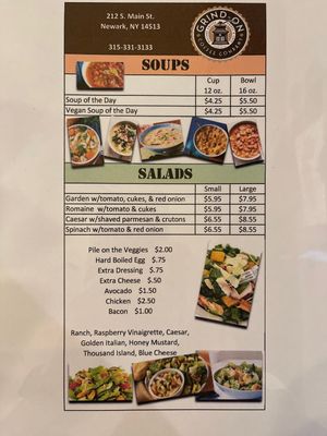 Vegan soup every day and vegan options for salads at Grind-On Coffee Company in Newark