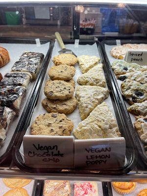 Vegan chocolate chip cookies and vegan lemon poppy seed scones   at Grind-On Coffee Company in Newark