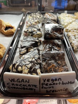 Vegan chocolate strawberry scone and vegan peanut butter swirl brownie   at Grind-On Coffee Company in Newark