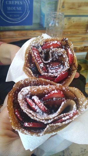 Sweet crêpes with chocolate, strawberries and blueberries at Crepes House by PePe in Venice