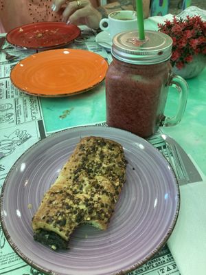 Chocolate crossaint and Berry Cherry smoothie  at Fast Vegan in Fuengirola