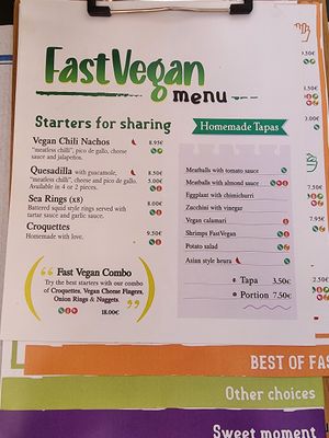 Menu at Fast Vegan in Fuengirola