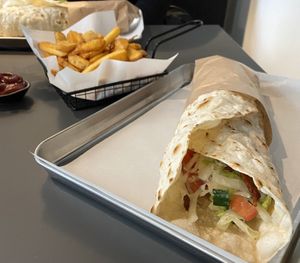 Uh so classy wrap & fries  at Nøne Meat in Hamburg