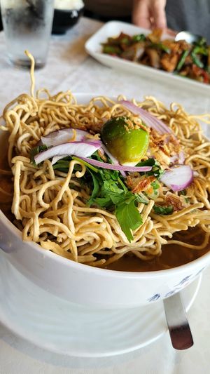 Kao Soi with tofu. You break the noodles down into the soup and they absorb it. at Thai Elephant in Kennewick