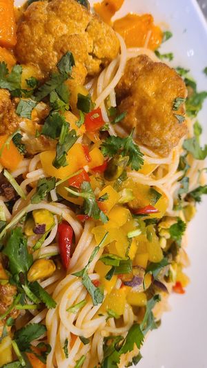 Thai Cauliflower Quinoa Pasta in coconut curry sauce at Silver Diner in Ashburn