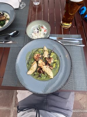 Gyozas and cauliflower in curry sauce with rice😍  at Santiago's Kitchen in Alhaurin El Grande