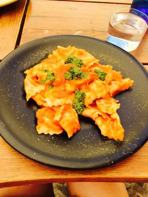 Filled pasta with tomato sauce  at Paprika in Granada