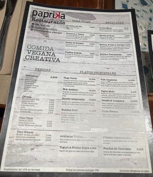 Menu  at Paprika in Granada