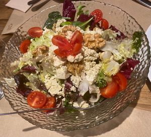 Big salad to share with vegan ricotta  at Paprika in Granada