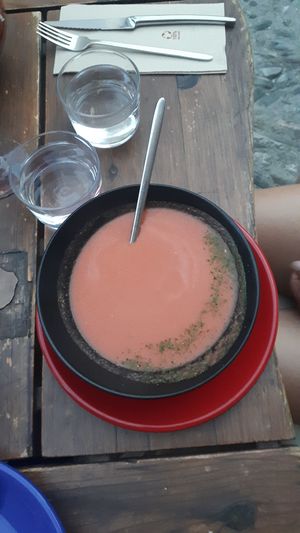 Gazpacho soup... very nice ! at Paprika in Granada