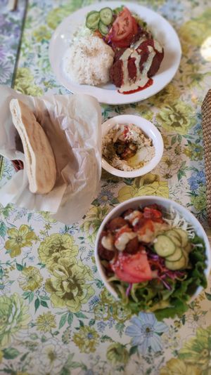Top: falafel lunch set with rice: Bottom: falafel salad at Falafel Garden in Kyoto