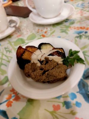Eggplant baba ghanoush side at Falafel Garden in Kyoto