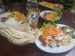 falafel plate and fries at Falafel Garden in Kyoto