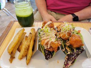 Also delicious- cauliflower tacos and Green Gamut juice! at Green Gamut in Grand Bahama